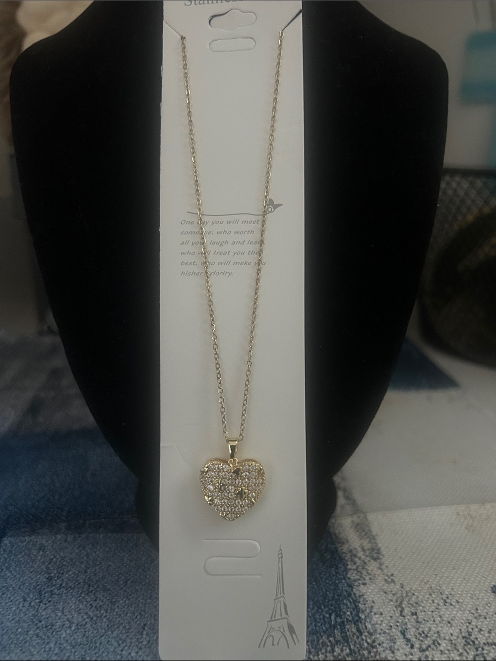 Gold Heart Pendant Necklace with Crystal Pavé - Women Jewelry
